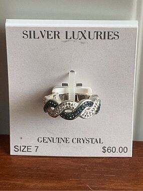 Silver Luxuries Crystal Wave Ring - Blue & Clear